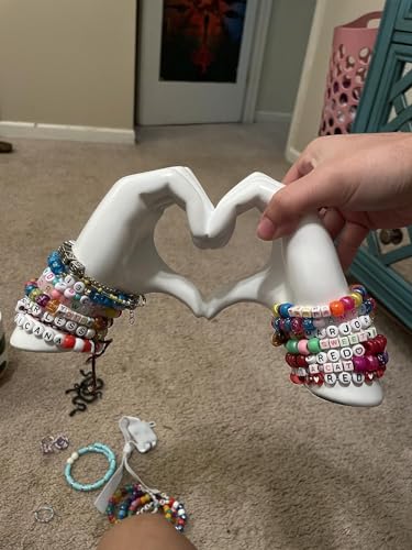 Heart Hands Sculpture Gift, White Heart Gesture Statue, Love Sign Table Decor, Heart Shape Figurine, Friendship Bracelet Holder (White) - color: White
