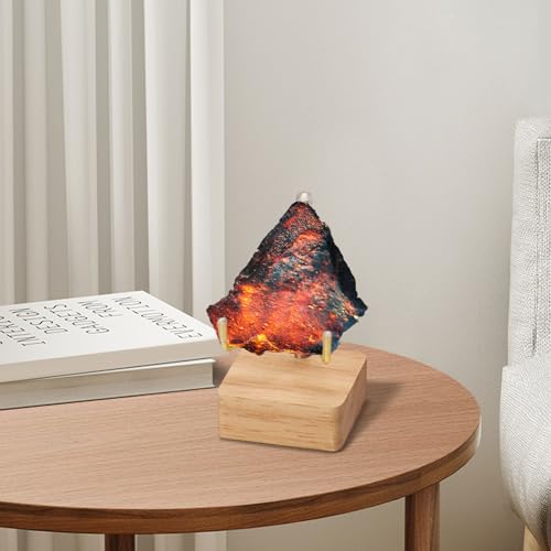 Rock Display Stand with Wooden Base, Adjustable Metal Arms Display Stands Crystal Display Stand Small Rock Collection Display Mineral Display Easel for Crystal Gemstones Geodes Fossils (Wooden Color) - color: Wooden Color