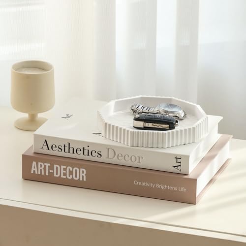 Decorative Plaster Tray & Book Decor Set - Scalloped Tray & Decorative Books Box Enhance Coffee Table or Bookshelf Decor - Modern Home Decoration for Living or Dining Room & as Housewarming Gift - color: Tp-002