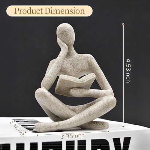 UTTCMK Bookshelf Decor Thinker Statue - Abstract Art Reading Thinker Sculpture Figurine Aesthetic, Modern Home Decoration for Living Room Office Shelves Coffee Table Desk Decor(Beige) - color: Beige