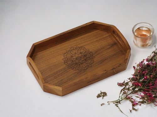 Vesta Homes Set of 2 Zak Acacia Wood Rectangular Serving Tray for Home/Kitchen/Restaurant/Office Organizer/Dining Table|Premium Wooden Trays|48 X 33 ; 40 x 27 cm | Handcrafted in India - size: Set of 2 Trays: 18.9" x 13", 15.7" x 10.6"