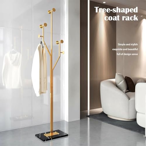Gold Coat rack,Sturdy coat tree freestanding heavy duty with Marble Base,Metal standing coat rack for Bedroom,Entrance,Modern coat hanger stand for Coats,Hats,Bags(gold) - style: gold-tree hook