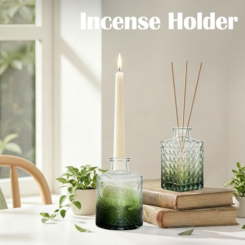 Glass Bud Vases in Bulk Set of 17, Dark Green Small Mini Vases for Flowers, Vintage Vase for Centepiece,Wedding, Table Decor, Baby Shower, Christmas, Home and Events - color: Geen and White
