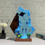 Handmade 3D Ocean Resin Lamp - USB Powered Resin Ocean Night Light with Wooden Base, Variable Lights, Scuba Diver Gifts, Diving Enthusiast Collectibles, Unique Birthday Holiday Gifts for Men & Women - color: Scuba Diver-1, size: L