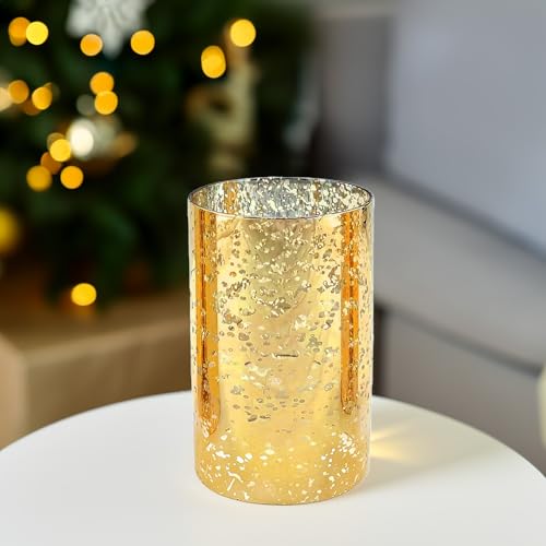 WGVI Hurricane Candle Holder Sleeve, W: 4", Ht: 6", Gold Speckled Glass Cylinder Open Both Ends, Chimney Tube Shade, 1 Piece - size: 4x6"H