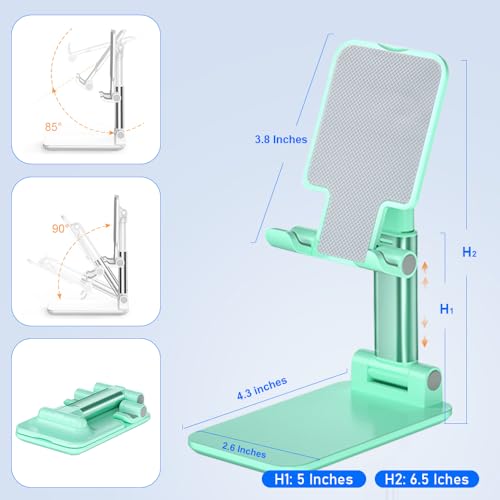 2 Pcs MT-6 Cell Phone Holder, Adjustable Angle and Height, Anti-Slip Silicone Pad, Foldable and Portable, Compatible with 4-8 Inch Devices(Black+Green) - color: black&green
