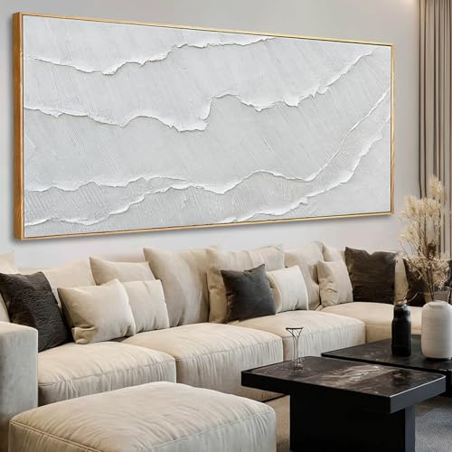 Extra Large Modern White sea wave Line Abstract Artwork Framed Neutral Canvas Wall Art for Living Room Bedroom Office Minimalist Decor 40x88 Inch - color: White, size: 88"L x 40"W