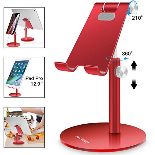 Adjustable Tablet/Phone Stand, AICase Telescopic Adjustable iPad Stand Holder,Universal Multi Angle Aluminum Stand Compatible with iPhone Smart Cell Phone/Tablet/iPad(4-13 inch), Red - color: Red