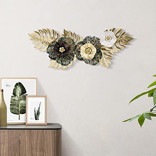 Flower Leaves Metal Wall Decor, Hollow Out Wall Sculpture Creative Luxury Iron Hanging Artwork for Office Home Decorations Party Living Room, Green - color: Green