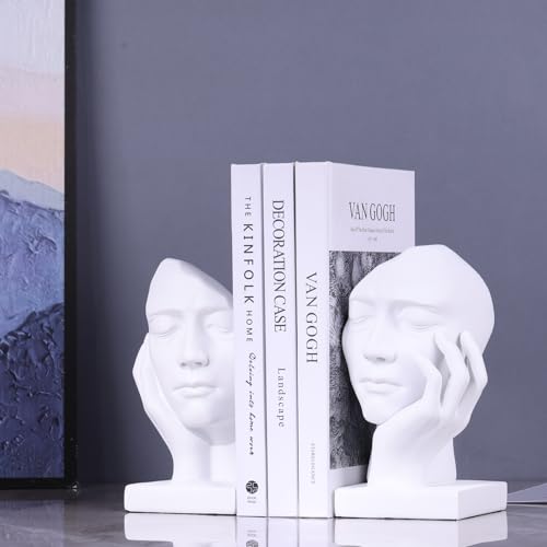Unique Bookends for Shelves,Philosopher Book Ends Thinker Statue, Heavy Duty Book Shelves Decor, Modern Creative Office Company Bookends Ornament Decorations - color: White