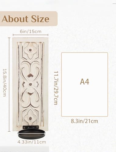 Rustic Candle Sconces Wall Decor Set of 2 - White Farmhouse Art Distressed Thickened Candles Shelf for Bathroom Bedroom Fireplace - Wood Wall Candle Holders for Pillar Candles Plants - color: Distressed White