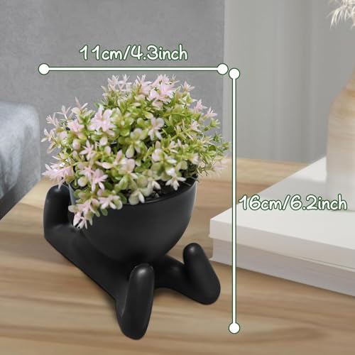 Zerzsy Human-Shaped Artificial Succulent Plant, Office Decor for Women and Men, Aesthetic Desk Plant Decor for Office and Home, Potted Small Fake Plants for Indoor Decoration - Set of 1 - color: Black-c