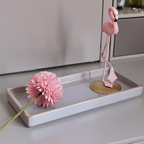 10 x 5 Ceramic Bathroom Tray for Countertop, Decorative Vanity Tray for Dresser Tops, Small Rectangular Trays for Perfume, Candle, Jewelry, Cosmetics (Gray) - color: Gray