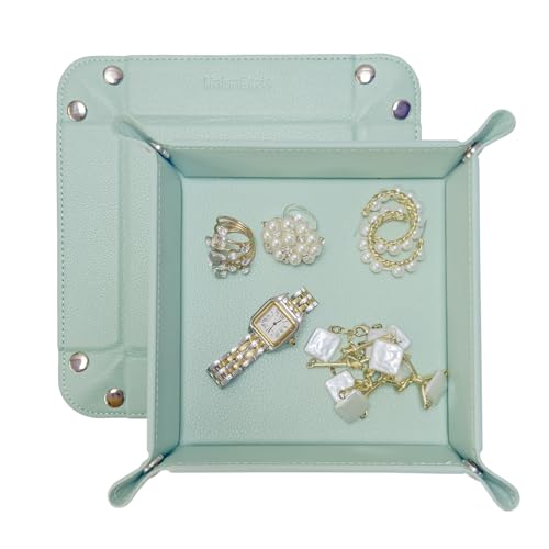 UnionBasic Valet Tray, Jewelry Tray for Rings Earrings, Entryway Catchall Caddy for Coins Keys Change, Nightstand Organizer Bedside Valet Holder, Trays for Electronic Gadgets, Lychee Mint Green - color: Lychee Mint Green, size: 5.4" x 5.4" x 1.6"