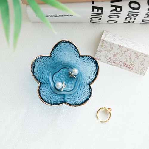 Gifts for Women Flower Ring Dish Jewelry Tray,Glass Trinket Dish Bathroom Room Decor Trinket Dish Valentine's Friendship Christmas Birthday Gifts for Women (Sea Blue) - color: Sea Blue