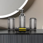 4-Piece Modern Gray Bathroom Accessories Set — Soap Dispenser, Soap Dish, Mouthwash Cup & Toothbrush Holder, Glossy Acrylic with Gray Finish, Vanity Countertop Organizer - color: Gray