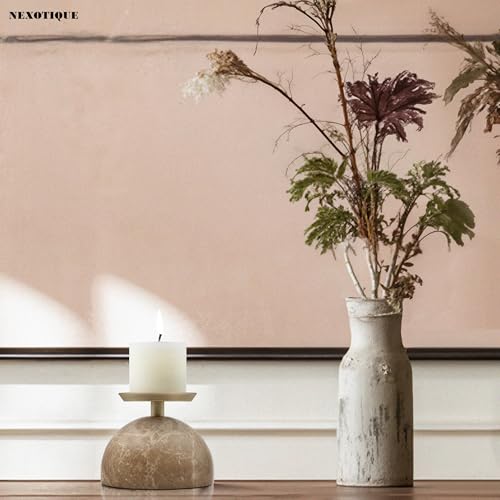 Stone Candle Holder Decor for Pillar Candles, Modern Candle Plate Holder for Entry Way Table Home Decor, Antique Brass Finish Centerpiece Table Decorations, Perfect for Rings and Trinkets - color: Light Emperador
