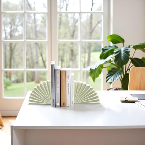 Fan Shape Book Ends Decorative Bookends for Shelves, Modern Fan Bookends for Bookshelf Decor, Minimalist Decorative Book Stoppers for Home Office - color: Geometric Fan - Off White