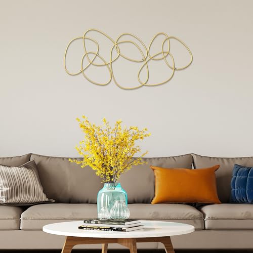 Hicarer 3 Pcs Interlocking Rings Wall Sculpture Gold Metal Home Wall Decor Abstract Aesthetic Gold Decoration for Art Bedroom Living Room Bathroom Home(Circle) - style: Circle