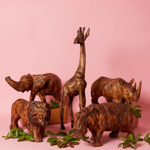 Hippo Sculptures for Coffee Table Decor, Wooden Figurines, 10 Inch Wide - size: Hippo