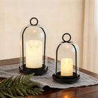 Glass Hurricane Candle Holder Decorative Gold Candle Lantern, Pillar Candlestick Holders Set of 2, Hanging Metal Holder Modern Table Centerpieces, Black - color: Black