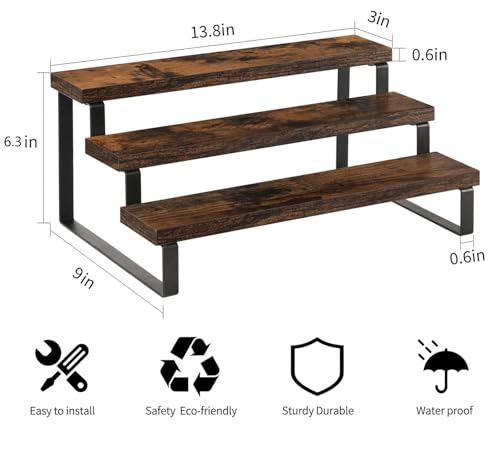 YINMIT Wooden Display Riser Stand, Tiered Perfume and Cologne Organizer Stand, 3 Tier Spice Rack Organizer, Rustic Display Shelf for Candles (3 Tier) - color: 3 Tier,Brown