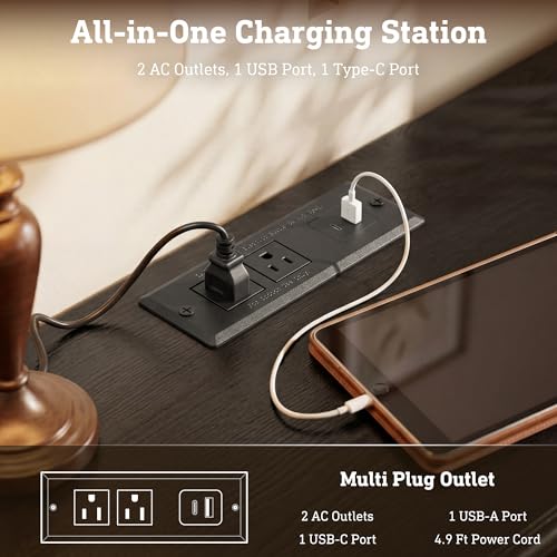 STO'SENSE 63" Pre-Assembled Tv Stand w/Power Outlet, Solid Wood Grain TV Consoles w/2 Cabinets & 2 Drawers, Mid Century Modern Entertainment Center for Living Room, Fits TVs up to 75", Black Oak - color: Black Oak