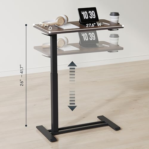 FLEXISPOT H7 Adjustable Overbed Bedside Table with Wheels Pneumatic Mobile Standing Desk Laptop Desk Rolling Computer Cart Movable Table Hospital Home Use(27.6" W x 15.7" D, Mahogany Table) - color: Mahogany, size: Small