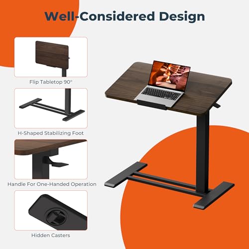 Medical Adjustable Overbed Bedside Table with Casters 90° Tilting Desktop, Pneumatic Mobile Laptop Computer Standing Desk Cart with Tray, Hospital Table(31.5" W x 17.7" D, Mahogany) - color: Mahogany, size: 3218