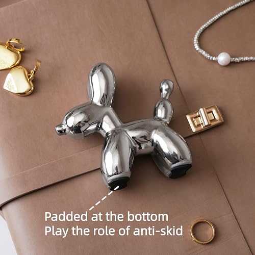 Small Balloon Dog Statue Decor, Modern Ceramic Animal Statues Decorative Ornaments for Living Room Bedroom Bookshelf Coffe Table and Office Display (Silver) - color: Silver