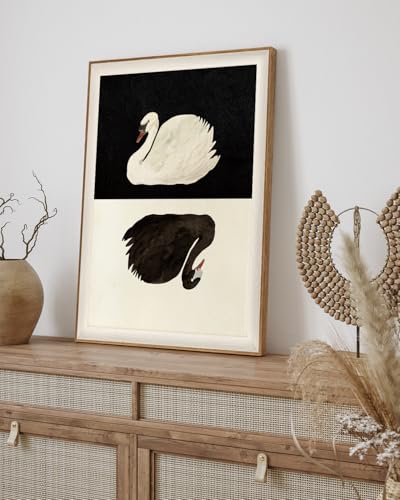 VIYYIEA Framed Wall Art for Living Room, Swan Canvas Prints, Vintage Home Decor, Animals Painting Picture, Bathroom Wall Decor Gifts for Friends or Family - 20L x 16W - color: Animals-【Black and White】, size: 20"L x 16"W