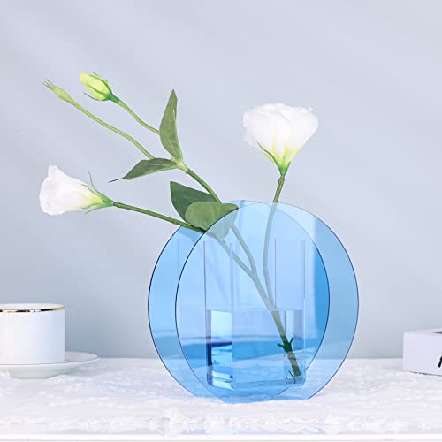 Blue Acrylic Vase, Modern Acrylic Geometric Wide Mouth Small vase, Blue Flower Vase for centerpieces Desk Flower Bud vase, for Living Room Table, Office, Wedding - color: Blue 3