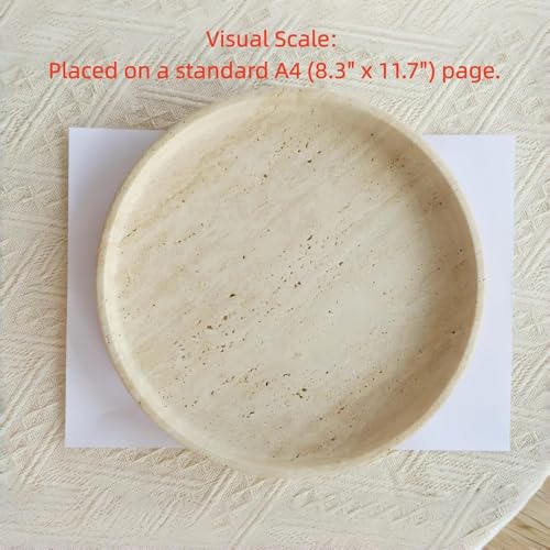 10 Inch Natural Travertine Tray - Round Beige Marble Vanity Tray for Bathroom Countertop, Jewelry & Perfume Organizer - Handcrafted Stone Catchall for Nightstand & Kitchen Decor - color: Beige Travertine