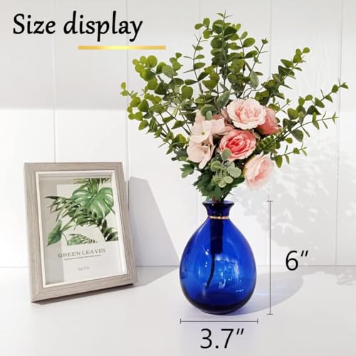 Glass Vase for Flowers, Rounded Small Blue Glass Vase for Home Decor Gift Centerpieces Events (Dark Blue & Gold)…