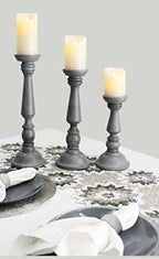 Solid Wood Candle Pillar Holder - Set of 3 Handcarved Candlestick Holder Stand - Boho Rustic Holiday Table Centerpiece Farmhouse Mantle - 17" 14" 11" H - Antique Charcoal Grey Distressed -COTTON CRAFT