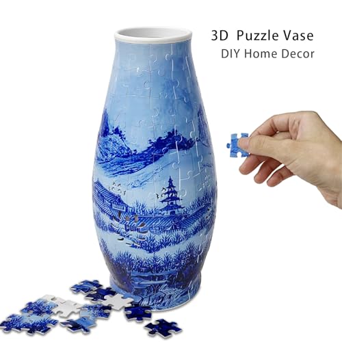 3D Puzzles for Adults Unique Flower Vase,LED Lamp 3D Puzzle Vase Crafts for Adults DIY Gift Home Office Decor Table Centerpiece - color: Vintage Blue