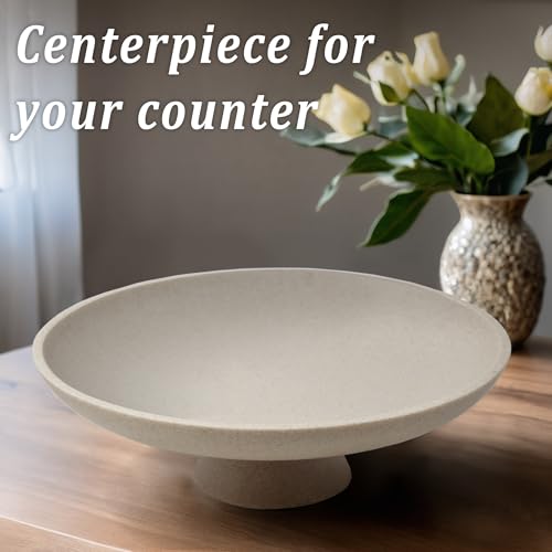 LIN CHUAN Large Decorative Bowl, Modern Resin Pedestal Bowl for Home Decor, Stylish Fruit Bowl for Kitchen Counter, Chic Key Holder for Entry Table, Beige - color: Beige