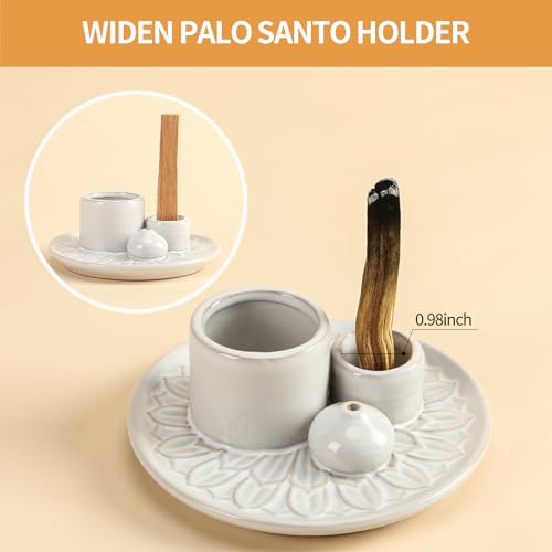 Palo Santo Sticks Holder, Multi-Purpose Handmade Ceramic Incense Burner for Palo Santo Incense Sticks, Sage Holder for Burning, Ash Catcher Tray for Meditation Yoga Room (White) - color: White