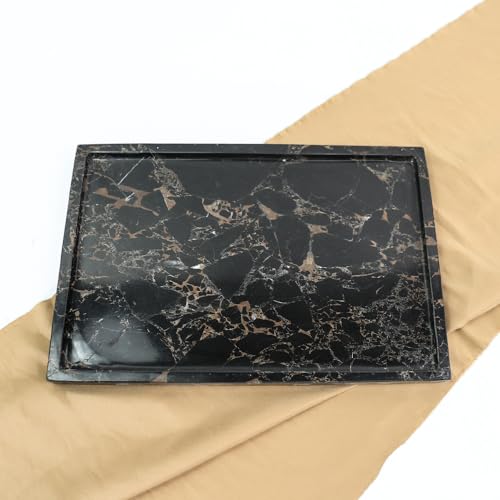 100% Natural Marble Serving Tray Luxury Calaccata Viola Marble Storage Tray for Home Decor Stone Tray for Bathroom/Kitchen/Vanity/Dresser,Plate Holder for Tissues, Candles, Towel - color: Marble Tray-athens Gold