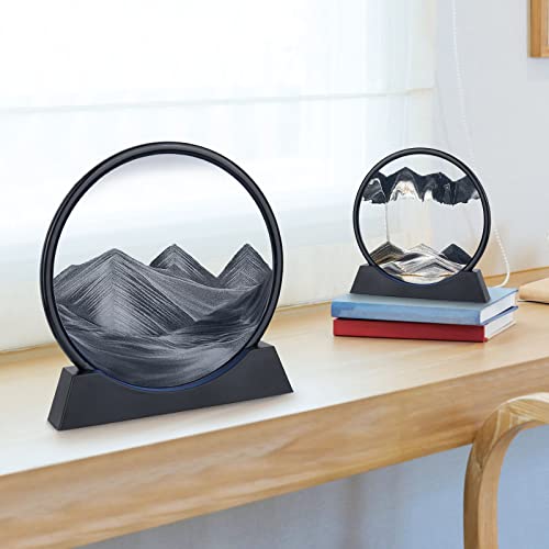 Herecanli Moving Sand Art Picture - 3D Quicksand Painting Decor - Round Glass 3D Deep Sea Sandscape - Relaxing Decoration for Home,Office,Desk,Mantle,Bookshelf,Room- (Black, 12 in) - color: Black, size: 12"