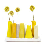 Chive - Pooley 2, Ceramic Flower Vase, 8-Tube Shape (Yellow) - color: Yellow
