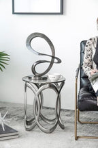 14.5” x 16.5” Black Metal Curved Abstract Art Sculpture with Round Base, Modern Art Deco Home Accent Sculpture, Centerpiece for Tabletop, Mantel, Bookshelf, Countertop, Office, Living Room