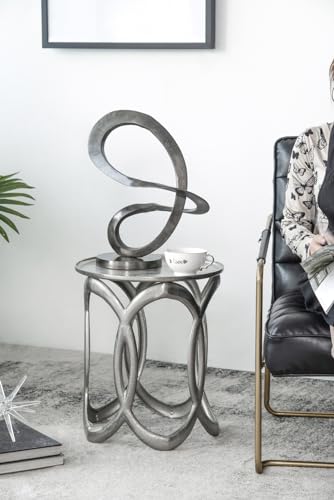 14.5” x 16.5” Black Metal Curved Abstract Art Sculpture with Round Base, Modern Art Deco Home Accent Sculpture, Centerpiece for Tabletop, Mantel, Bookshelf, Countertop, Office, Living Room