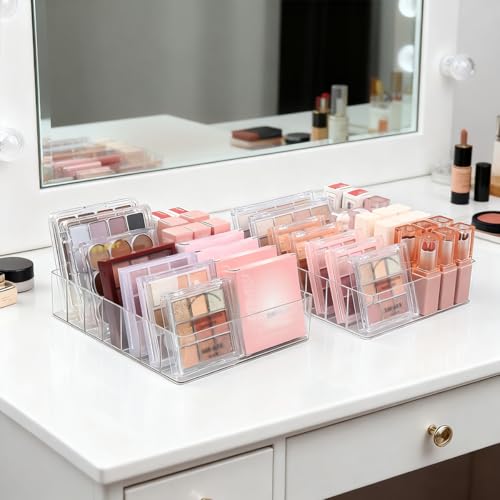 2 Pack Makeup Organizer for Eyeshadow Palette and Lipstick Organizer, 7 Section Divided Makeup Palette Organizer for Lipstick Highlighter, Skincare Cosmetic Display Cases for Bathroom - style: 2-Pack
