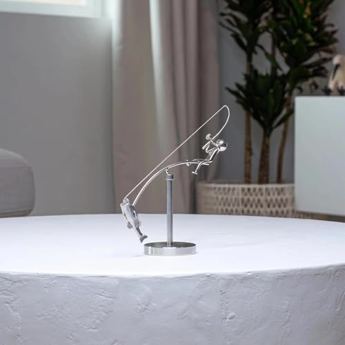 The Fisherman Balancing Sculpture, Kinetic Fishing Sculpture - Balance Art for Your Space, Metal Fisherman Statue Home Office Desktop Ornament, Gift for Fishing Lovers