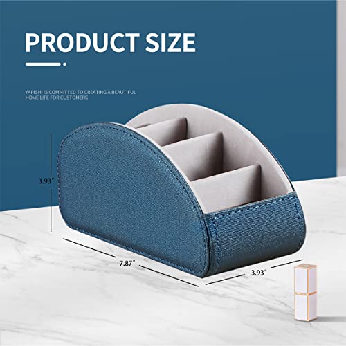Remote Control Holder, Leather 5 Rooms Desk Organizer and Decorations for Living Room, Bedside Table Remotes Caddy for TV Controllers/ Makeup Brush Pen/ Office Stationery/ Art Supplies/ Eyeglasses - color: Blue, size: Large