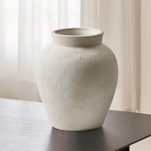 LB2 White Ceramic Large Vase, 11.2" Tall Zen Style Vase, Terra Cotta Pitcher, Distressed Farmhouse Decor, Pottery Decorative Flower for Home Décor - color: White - 11.2"