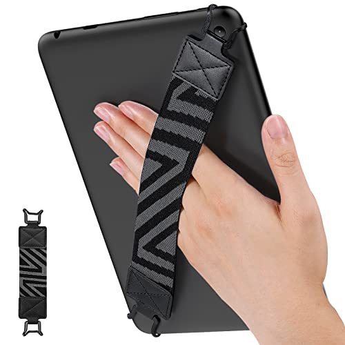 MoKo Security Hand-Strap for 9-11 Inch Tablet, iPad Pro/Air/Kindle Fire HD/Samsung, High-Elasticity Versatile Hand Strap Lightweight Finger Grip Holder, Black - color: Black, style: Patterned Strap
