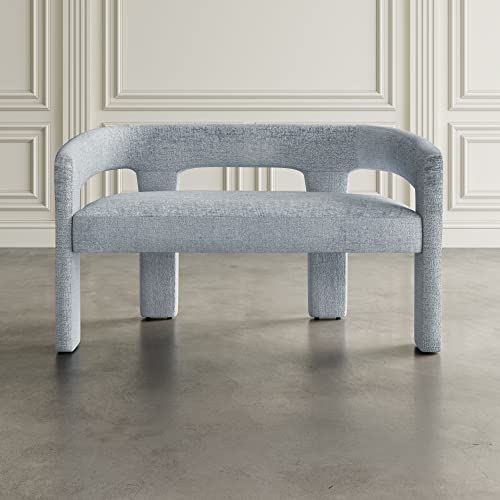 Jofran Gwen Modern Luxury Jacquard Fabric Upholstered Hallway Bedroom Sculpture Bench, 49" W X 22" D X 29.5" H, Blue - color: Blue