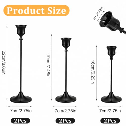6Pcs Candlestick Holders, Metal Taper Candle Holder, Black Candle Holders for Pillar Candles, Candle Holder for Wedding Fireplace Mantel Housewarming Gift - color: Light-black